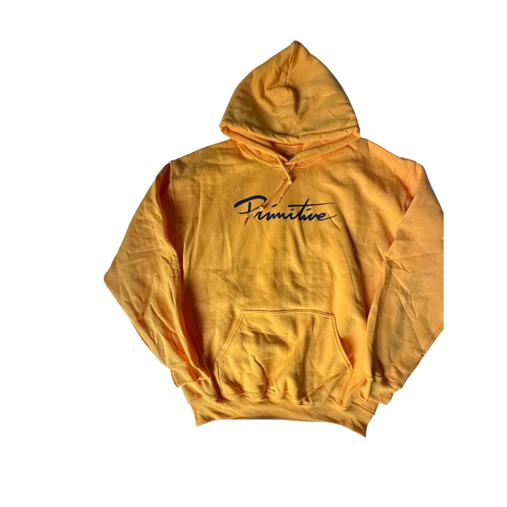 Primitive Skateboarding Script Logo Hoodie Yellow‎  Mens Large Sweatshirt